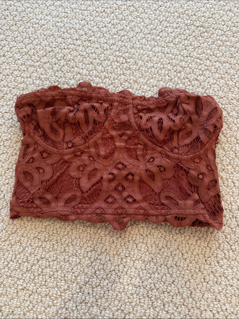 Lace Strapless Crop Top in Rust